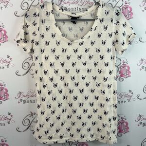 Rue21 tshirt tee round neck dog print white Cream Dog Print Tee black puppy